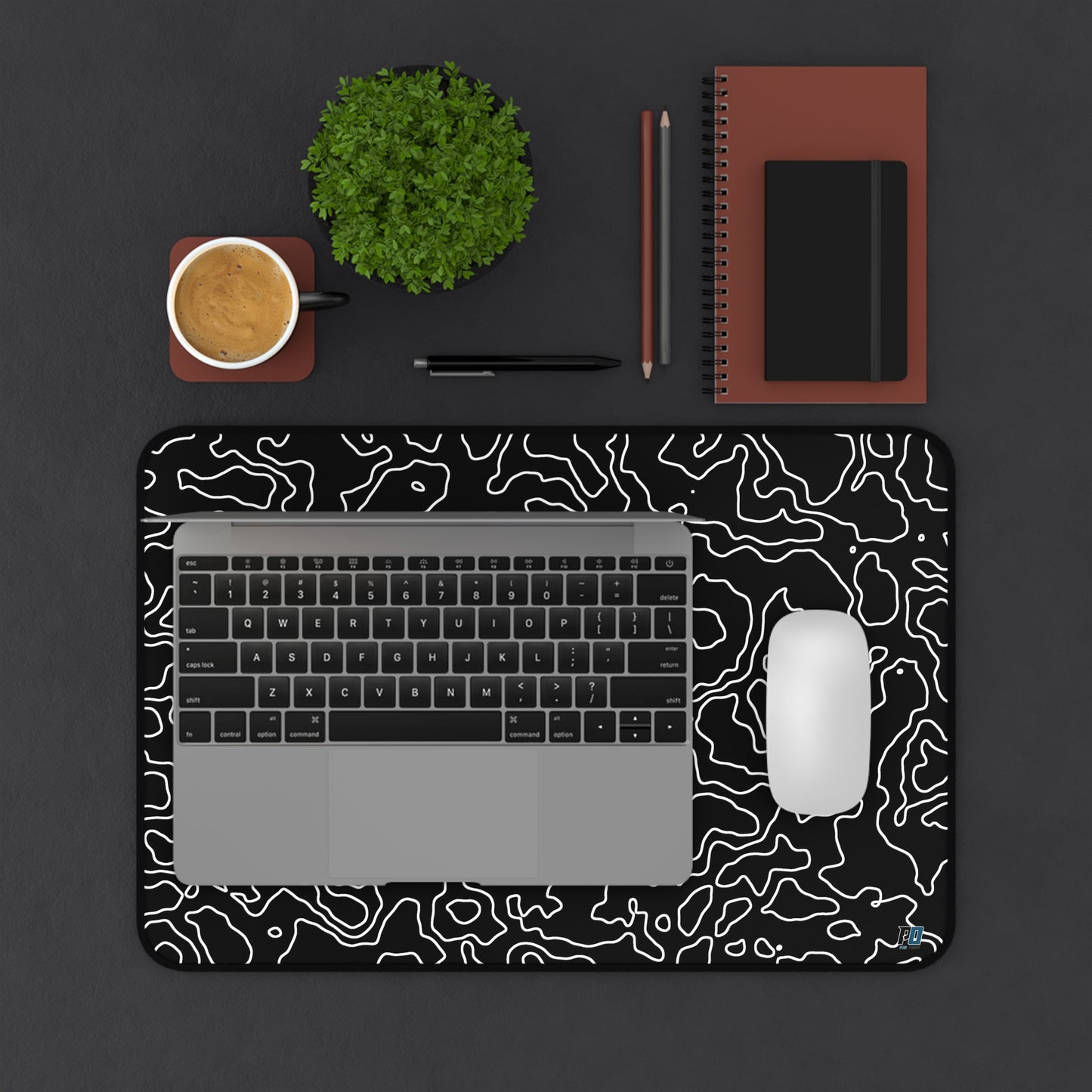 Mouse Pad Desk Mat Large White and Black Topography