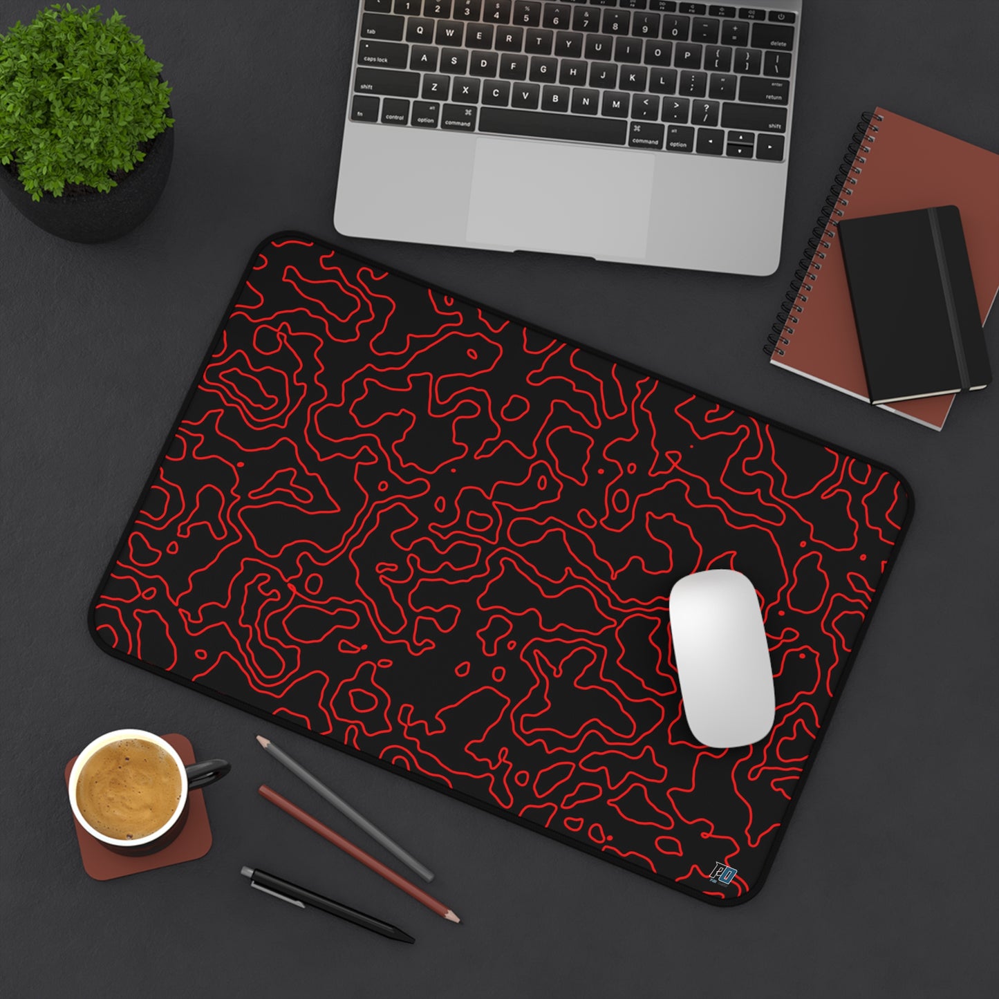 Desk Mat - Large Red and Black Topography Mouse Pad