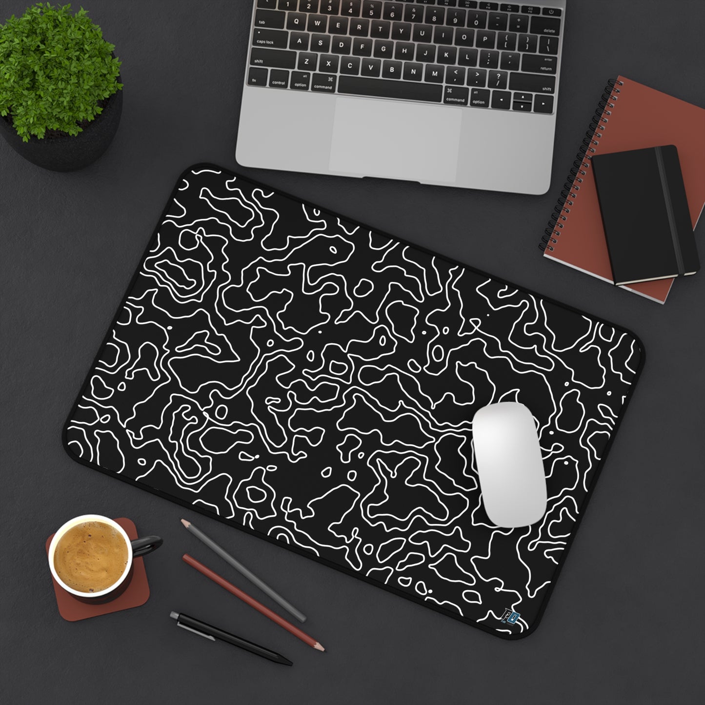 Mouse Pad Desk Mat Large White and Black Topography