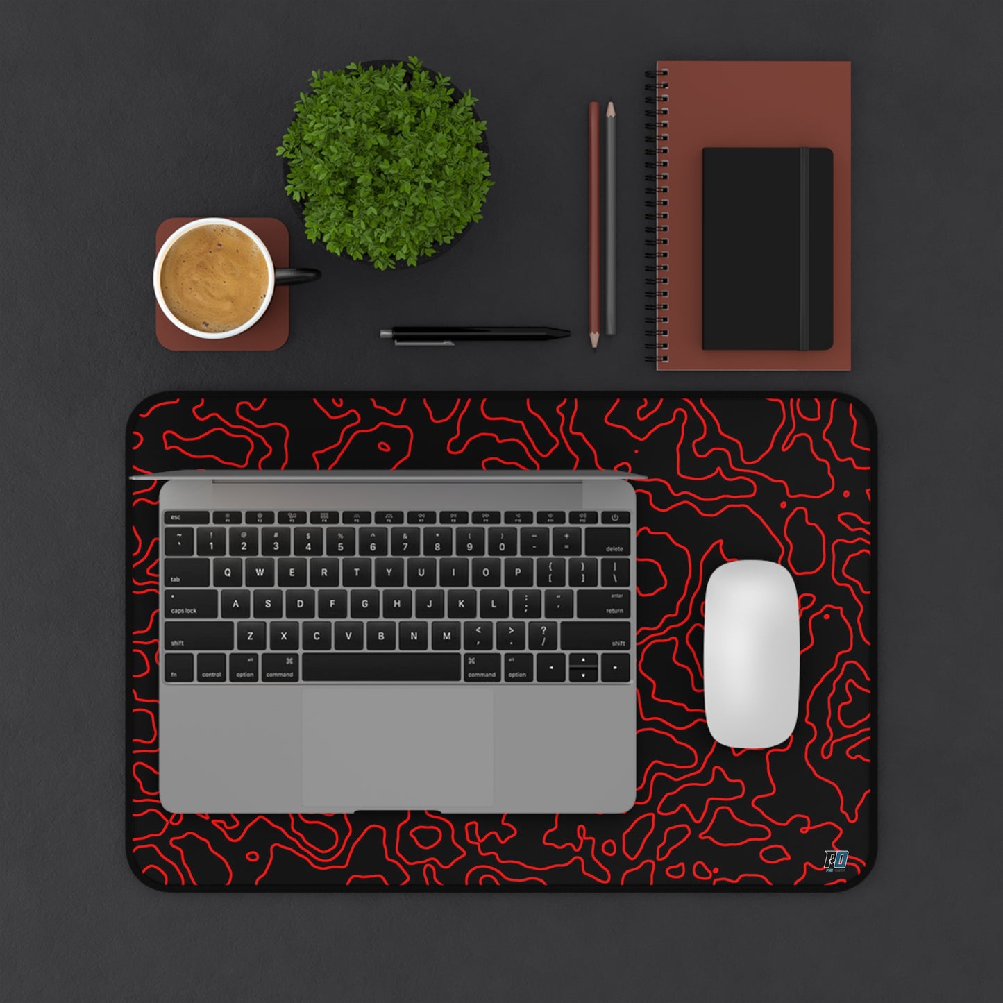 Desk Mat - Large Red and Black Topography Mouse Pad